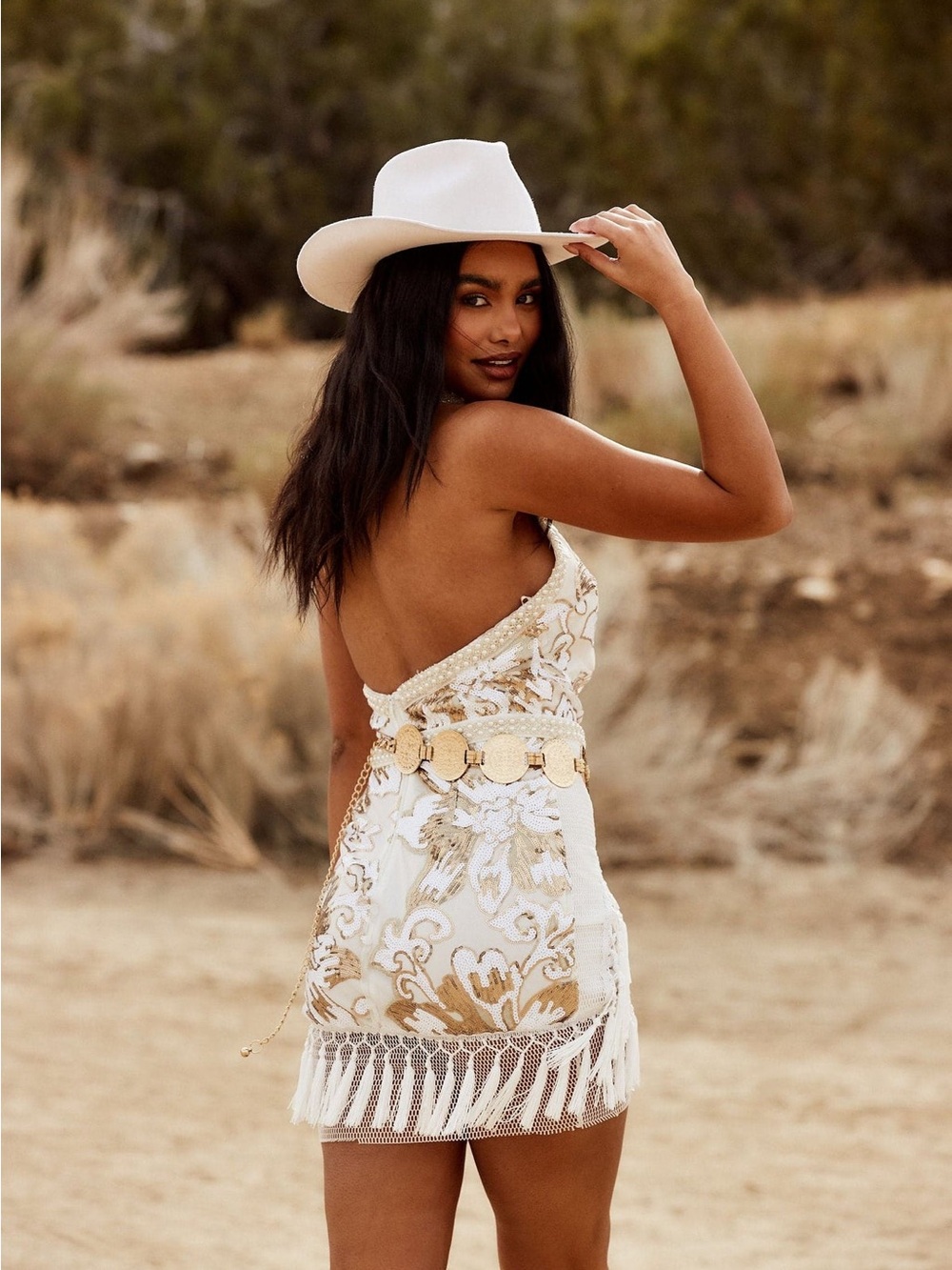 12TH TRIBE- Like Gold Dust White Sequin Fringe Dress - Picture 2 of 5